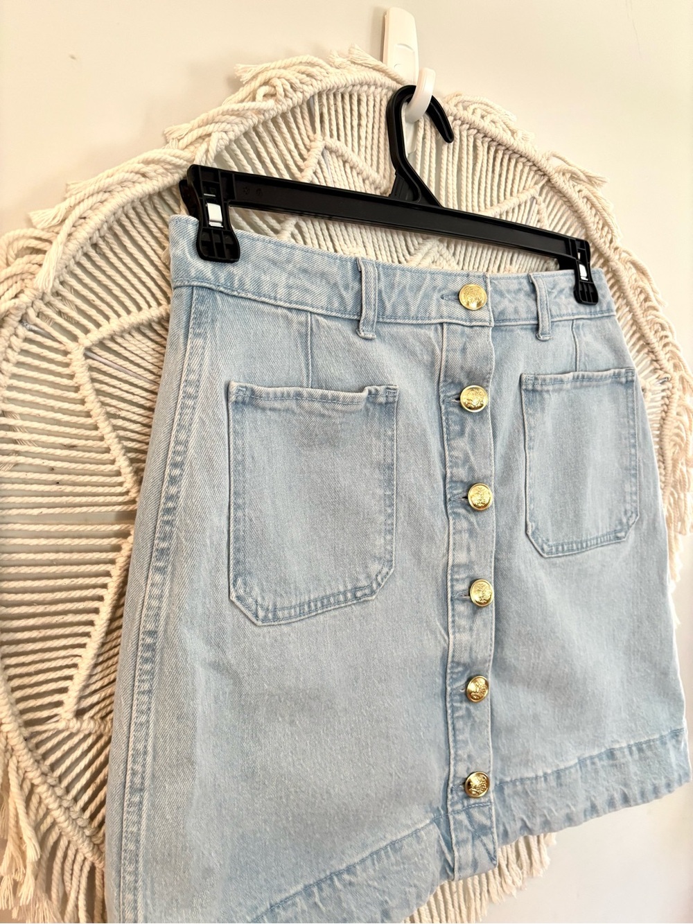 NWT Free Assembly Denim Button Front Mini Skirt Light Wash Gold Womens Size 2 - Picture 6 of 11